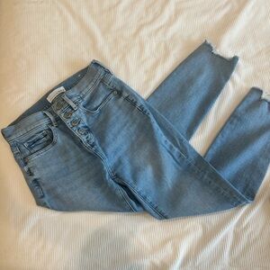 LOFT High-Waisted Button fly Distressed hem Jeans